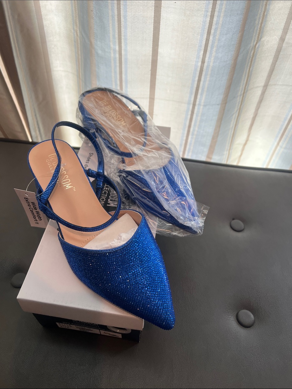 Sparkling Royal Blue Pointed Slingback Mules